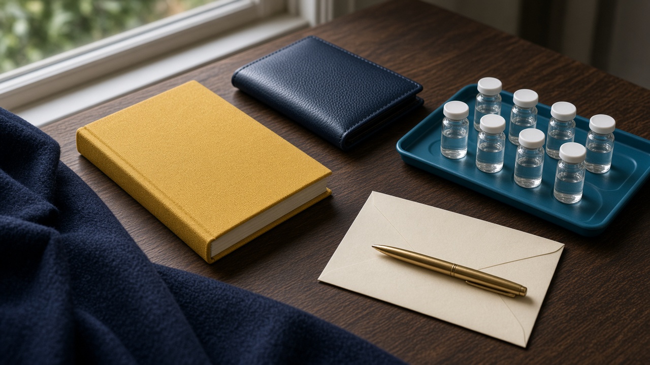 Travel health documents and vaccines prepared on a desk